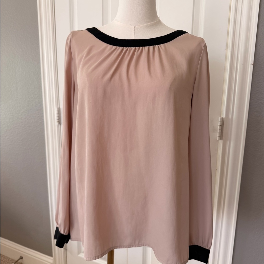 LOFT Blush Pink Blouse with Black Trim